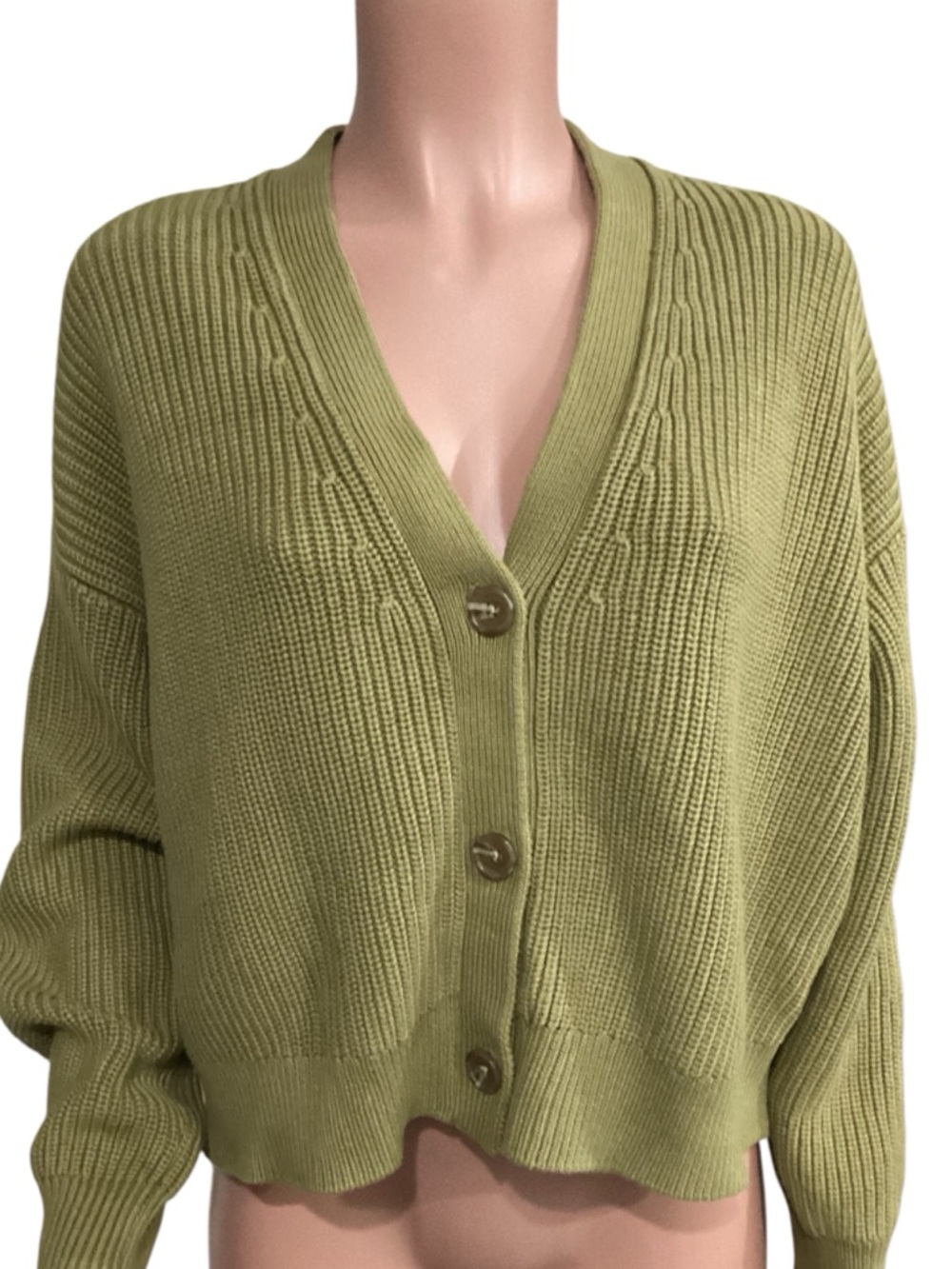 Quince Organic Cotton Cardigan Sweater Fisherman Oversized  Herb Green Large